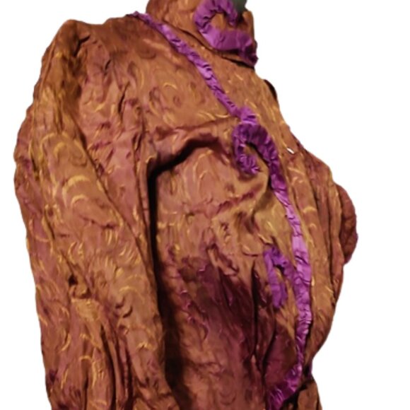 Antique Victorian Copper Silk Bodice With Purple Trim For Study Or Pattern Only - Picture 4 of 8